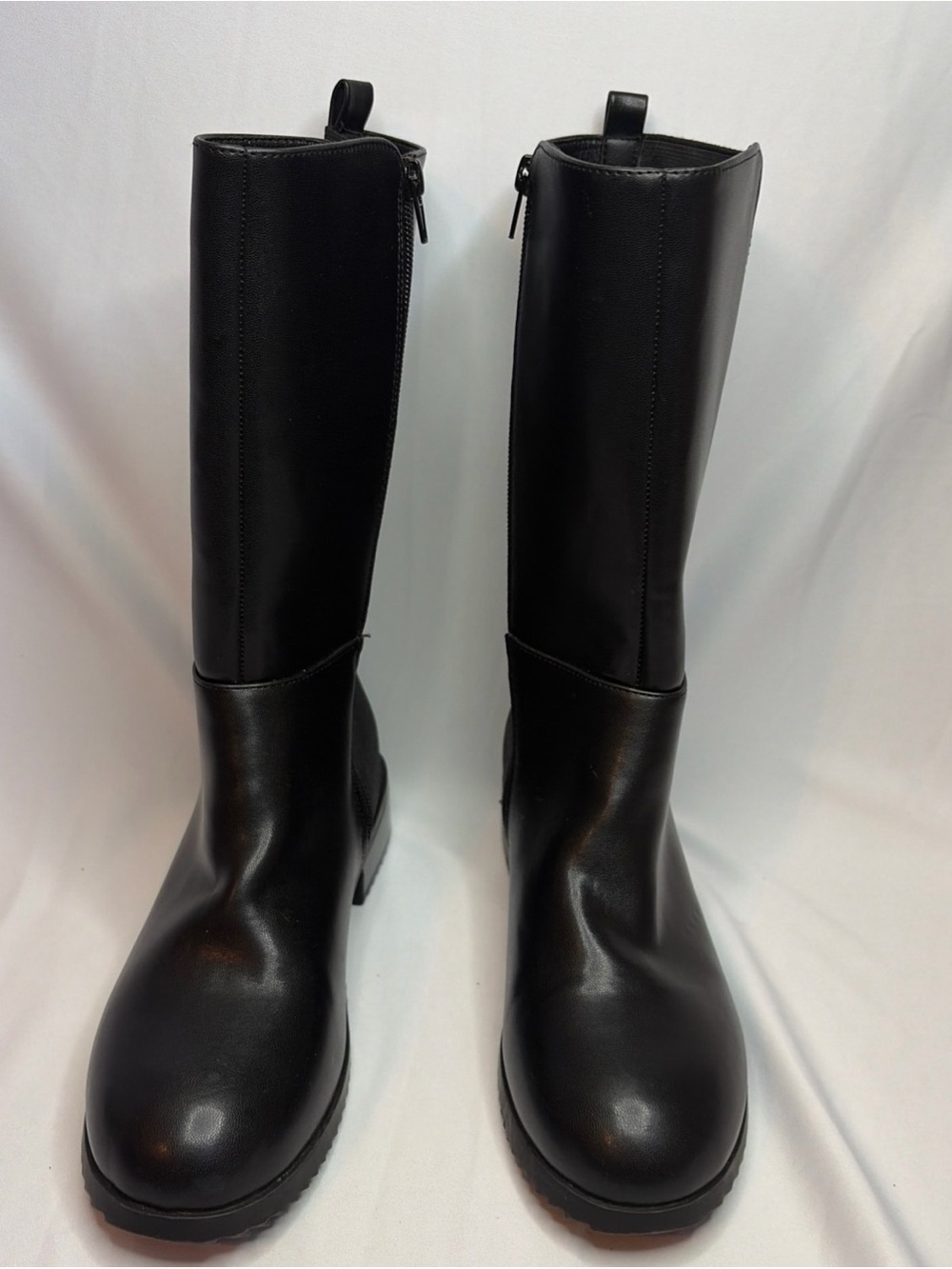 Black Women's Combat Moto Boots - Sleek Tall Zip-Up Design